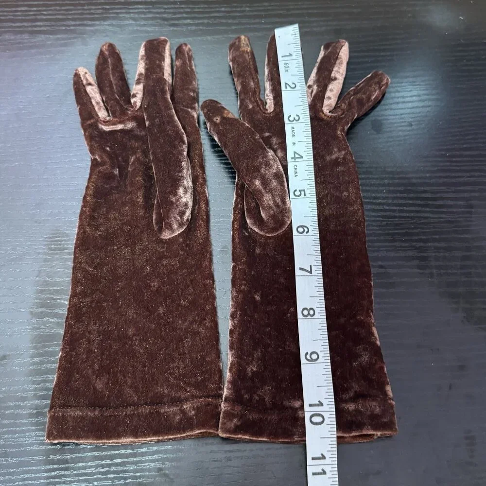 Vintage Banana Republic Made in Italy Women's Brown Velvet Long Gloves One Size